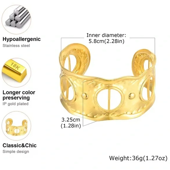 Retro Cuff 18K Gold Stainless Steel Silk Blue Scarf Bracelet - Picture 5 of 5